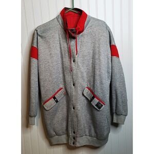 Vintage Current Scene Mens Zipper Gray & Red Sweat Jacket One Size Fits All (XL)